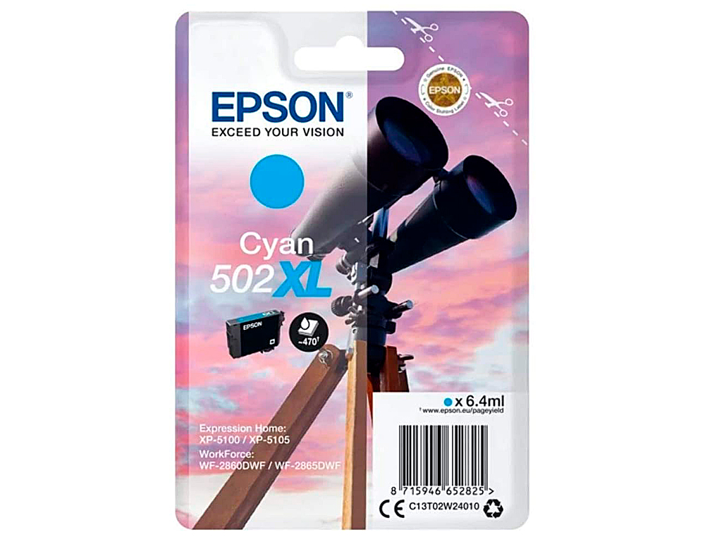 TINTEIRO EPSON 502 XL EXPRESSION HOME XP 5100 / 5105 WORKFORCE WF 2860 / 2860DWF CIAN 470 PAGINAS