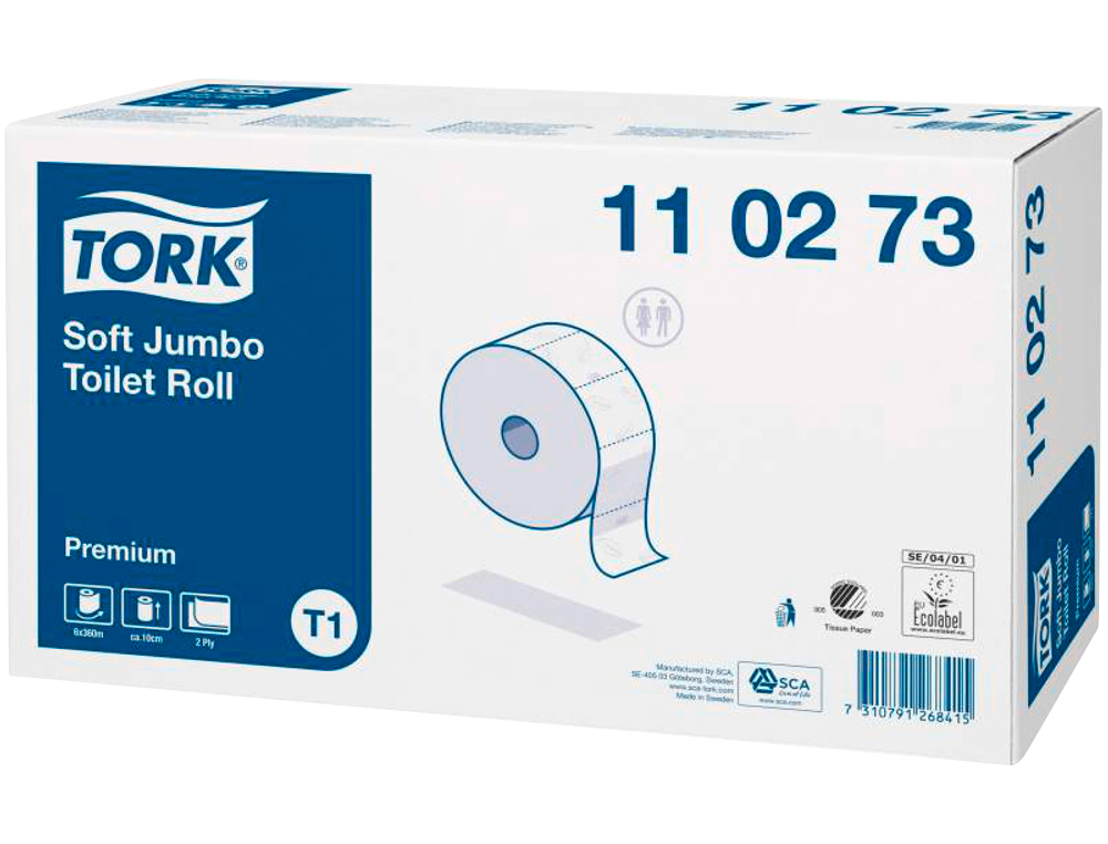 PAPEL HIGIENICO TORK JUMBO SUAVE 2 FOLHAS 360 MT PARA DISPENSADOR T1 PACK DE 6 ROLOS