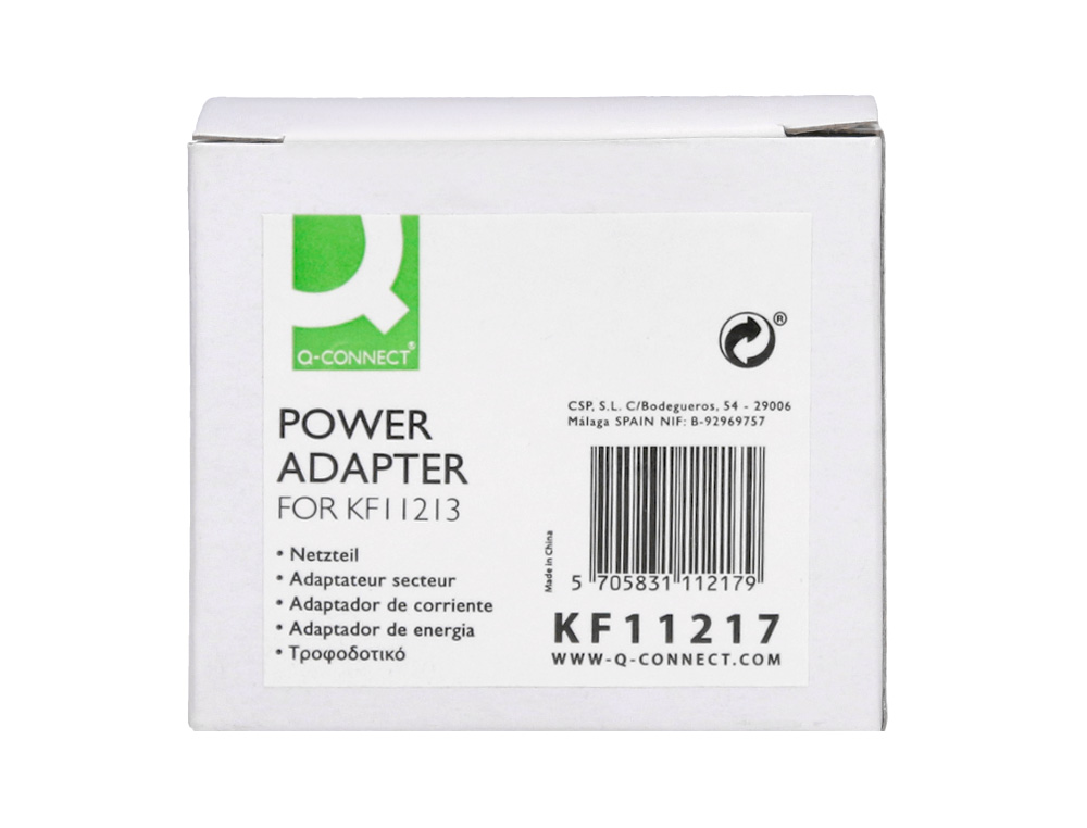 ADAPTADOR DE CORRENTE Q-CONNECT PARA MODELOS XF36-XF37-XF38 E KF11213 100 100-240V 50/60HZ 0.2A