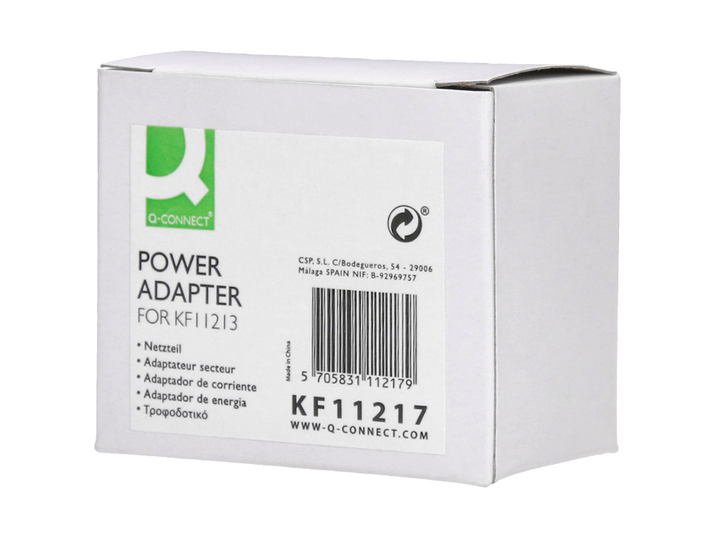 ADAPTADOR DE CORRENTE Q-CONNECT PARA MODELOS XF36-XF37-XF38 E KF11213 100 100-240V 50/60HZ 0.2A