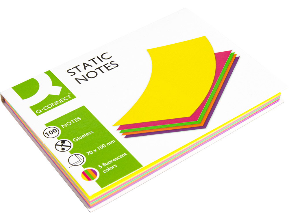 BLOCO DE NOTAS MAGNETICAS Q-CONNECT 70X100 MM 100 FOLHAS 5 CORES FLUORESCENTES