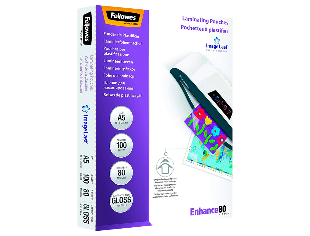 BOLSA DE PLASTIFICAR FELLOWES BRILHO DIN A5 80 MICRONS PACK 100 UNIDADES