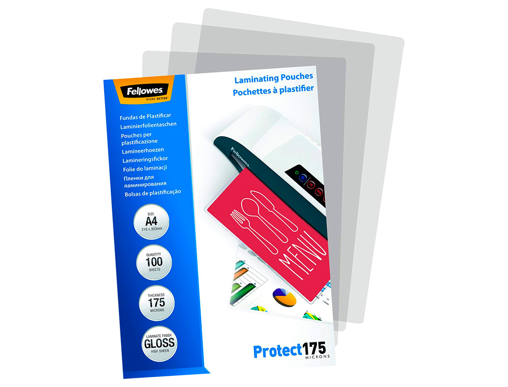 BOLSA DE PLASTIFICAR FELLOWES BRILHO DIN A4 175 MICRONS PACK 100 UNIDADES