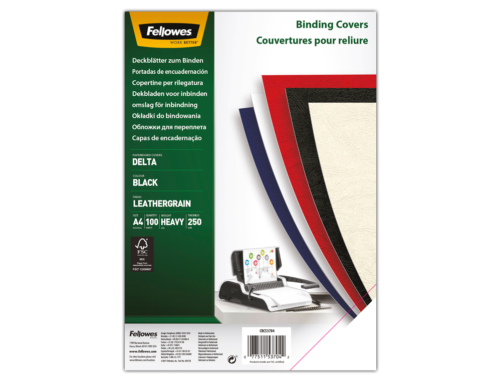 CAPA DE ENCADERNACAO FELLOWES CARTAO DIN A4 BRILHO BRANCA CHROMOLUX 250 GR PACK DE 100 UNIDADES