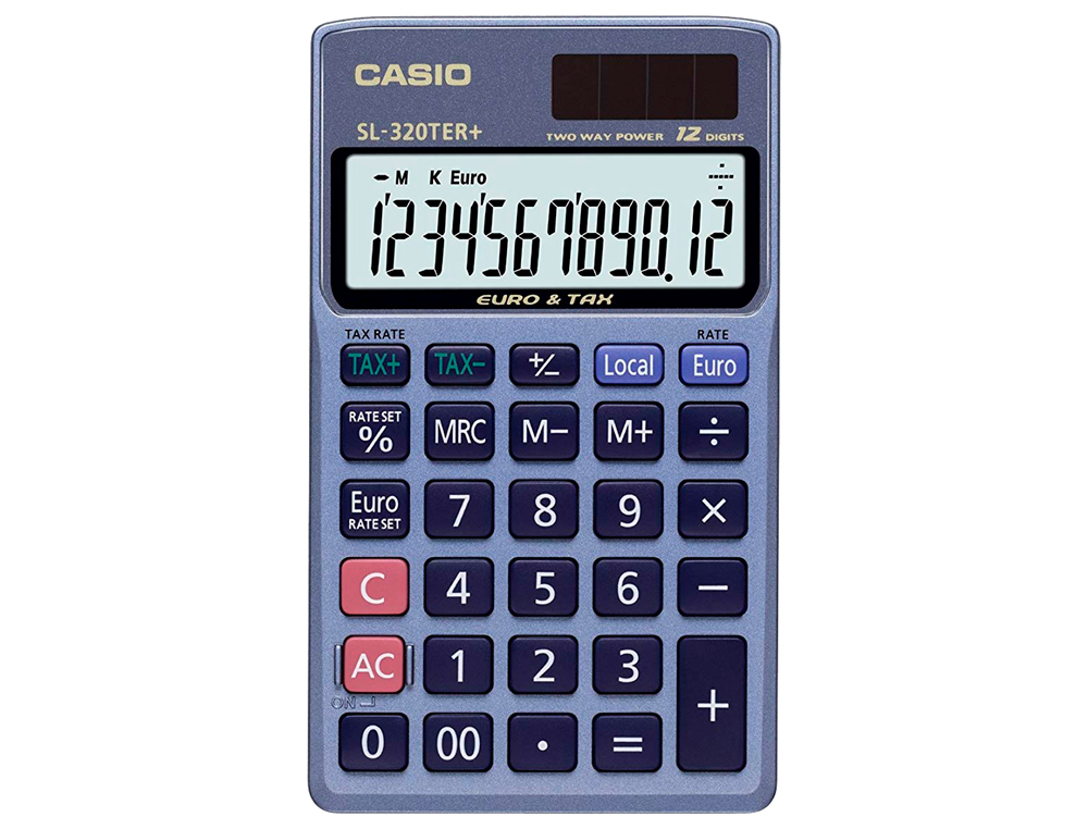 CALCULADORA CASIO SL-320TER BOLSO 12 DIGITOS TAX +/- CONVERSAO MOEDA TECLA DUPLO ZERO COR AZUL