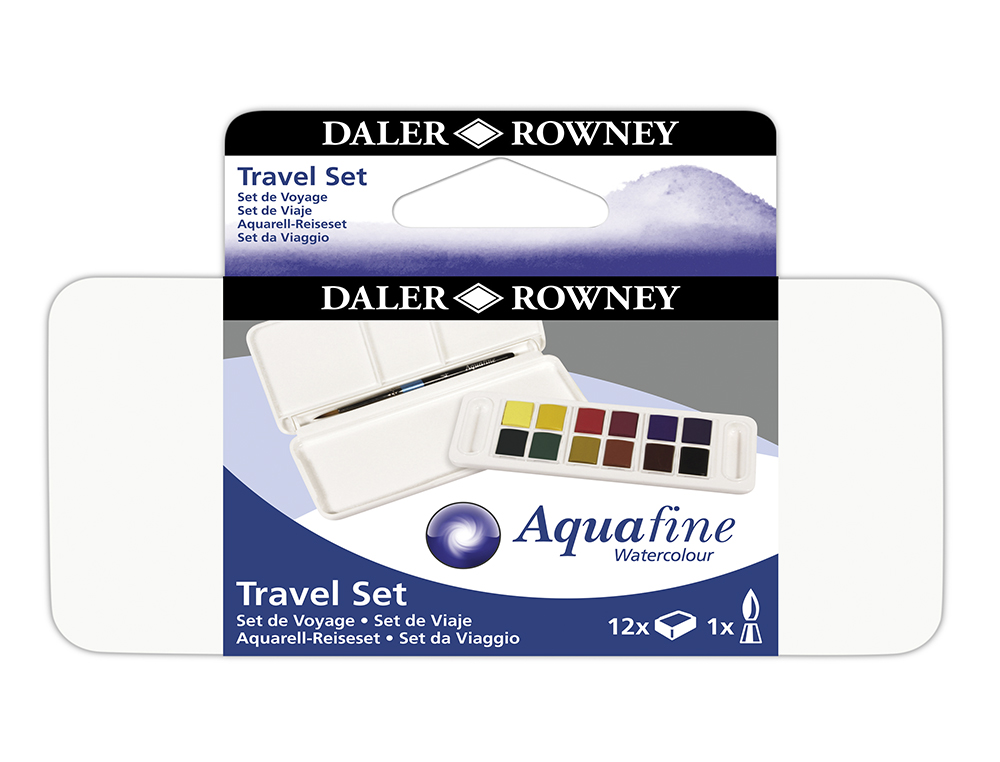 AGUARELA DALER ROWNEY AQUAFINE TRAVEL CONJUNTO COM PINCEL CAIXA DE 12 CORES SORTIDAS
