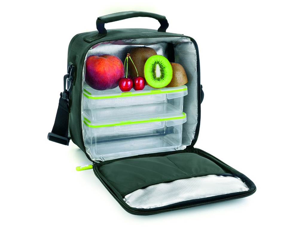 BOLSA PORTA ALIMENTOS IBILI LUNCH AWAY GREEN TERMICA COM ASA INCLUI 2 RECIPIENTES COM TAMPA