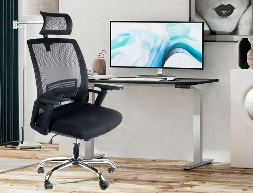 CADEIRA DE DIRECAO Q-CONNECT FONDI ERGONOMICA BASE METAL ENCOSTO ALTO COM APOIO DE CABECA REGULAVEL EM ALTURA