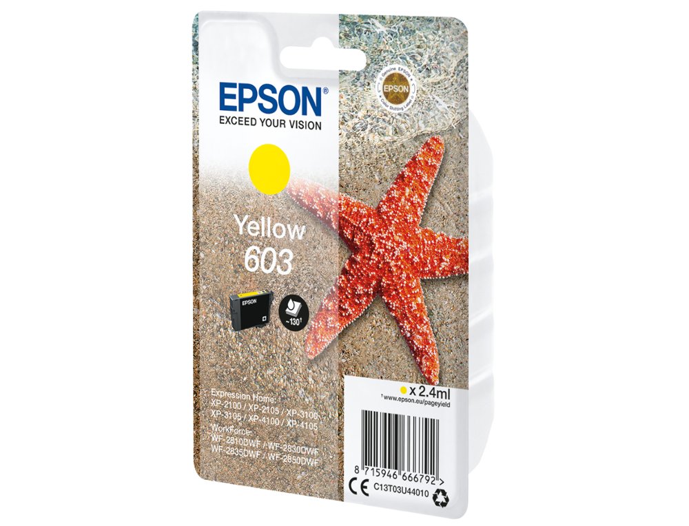 TINTEIRO EPSON 603 XP-2100 / 2105 / 3100 / 4100 / WF-2810 / 2830 / 2835 / 2850 AMARELO 130 PAGINAS