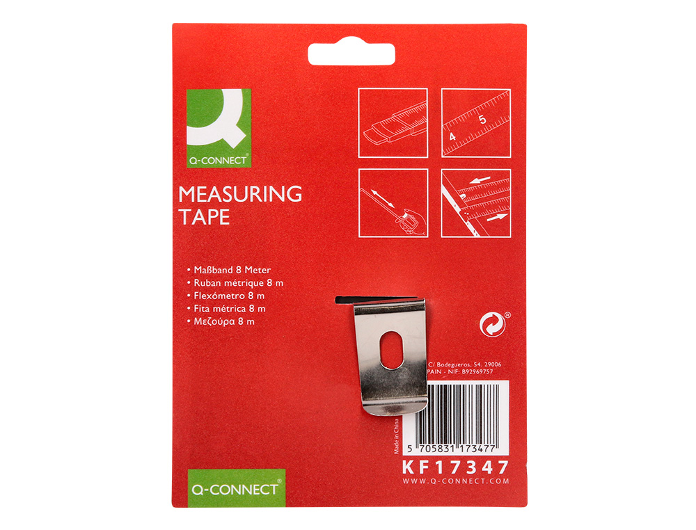 FITA METRICA Q-CONNECT DE 8 MT MATERIAL ANTICHOQUE 23 MM DE COMPRIMENTO