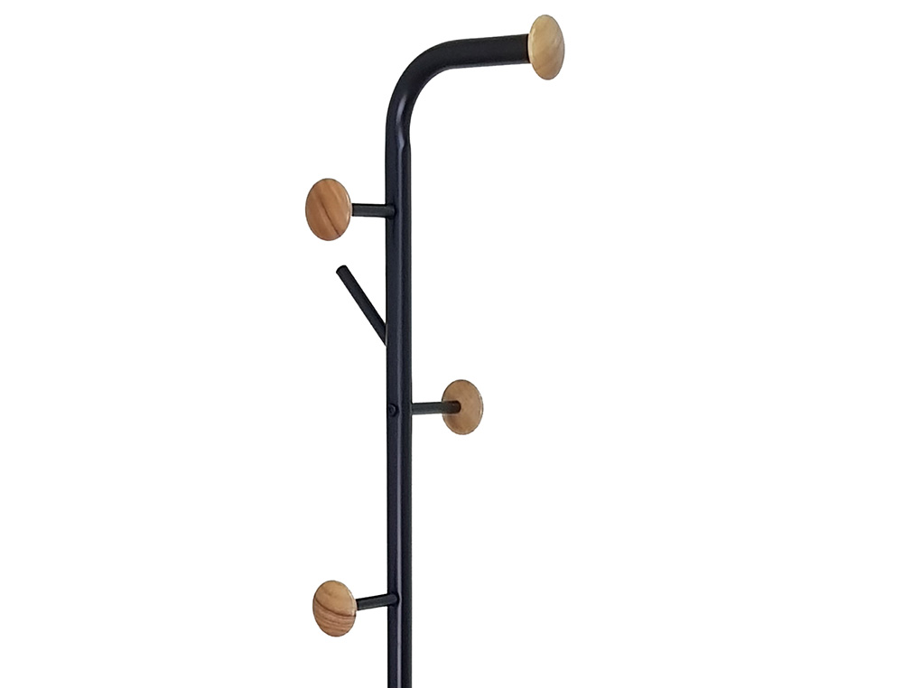 CABIDE METALICO Q-CONNECT PRETO COM DETALHES DE MADEIRA 6 SUPORTES E PORTA GUARDA CHUVAS 174X28,5 CM