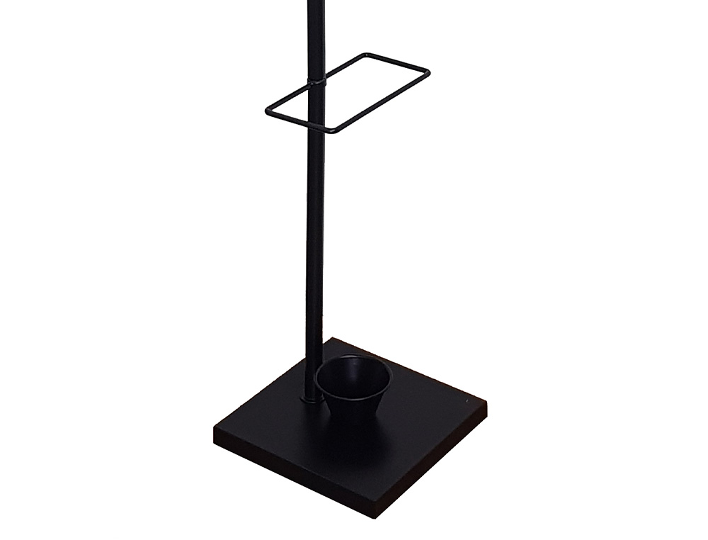 CABIDE METALICO Q-CONNECT PRETO COM DETALHES DE MADEIRA 6 SUPORTES E PORTA GUARDA CHUVAS 174X28,5 CM