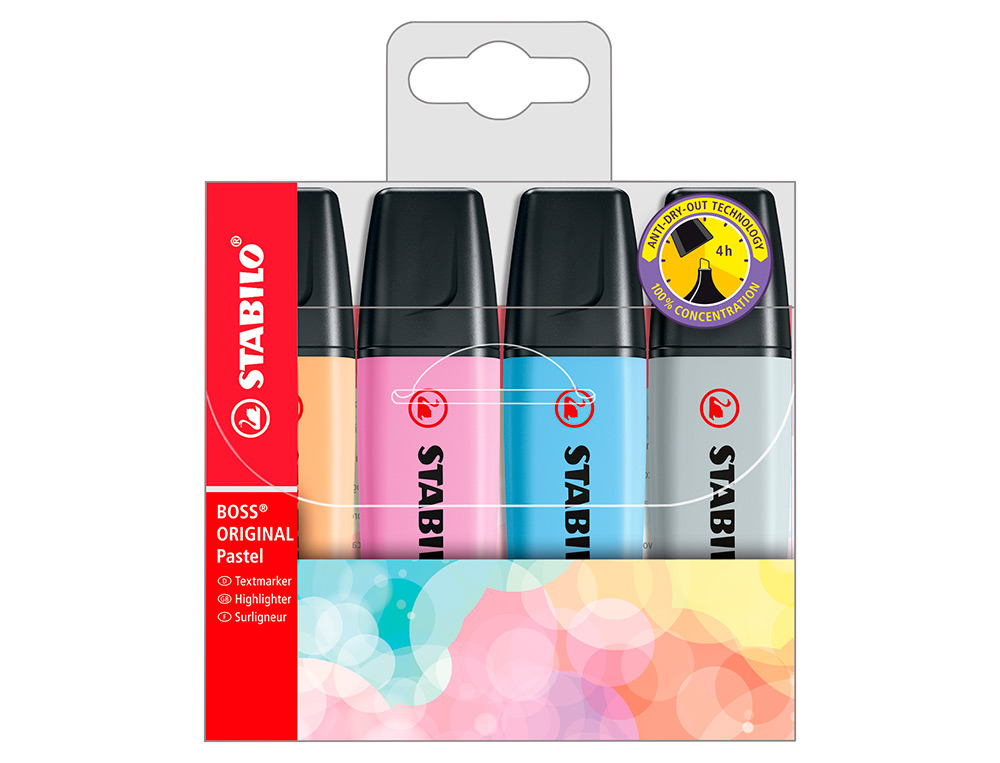 MARCADOR FLUORESCENTE STABILO BOSS 70 PASTEL ESTOJO DE 4 UNIDADES CORES SORTIDAS