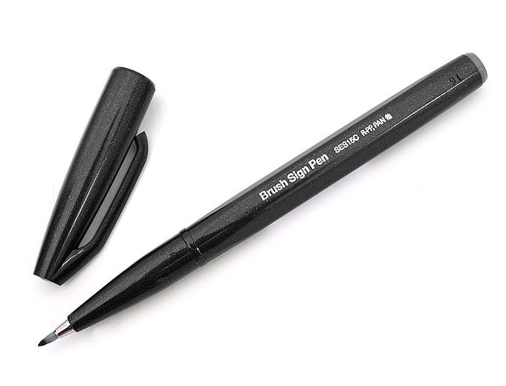 CANETA PINCEL PENTEL TOUCH PARA CALIGRAFIA COR CINZA CLARO