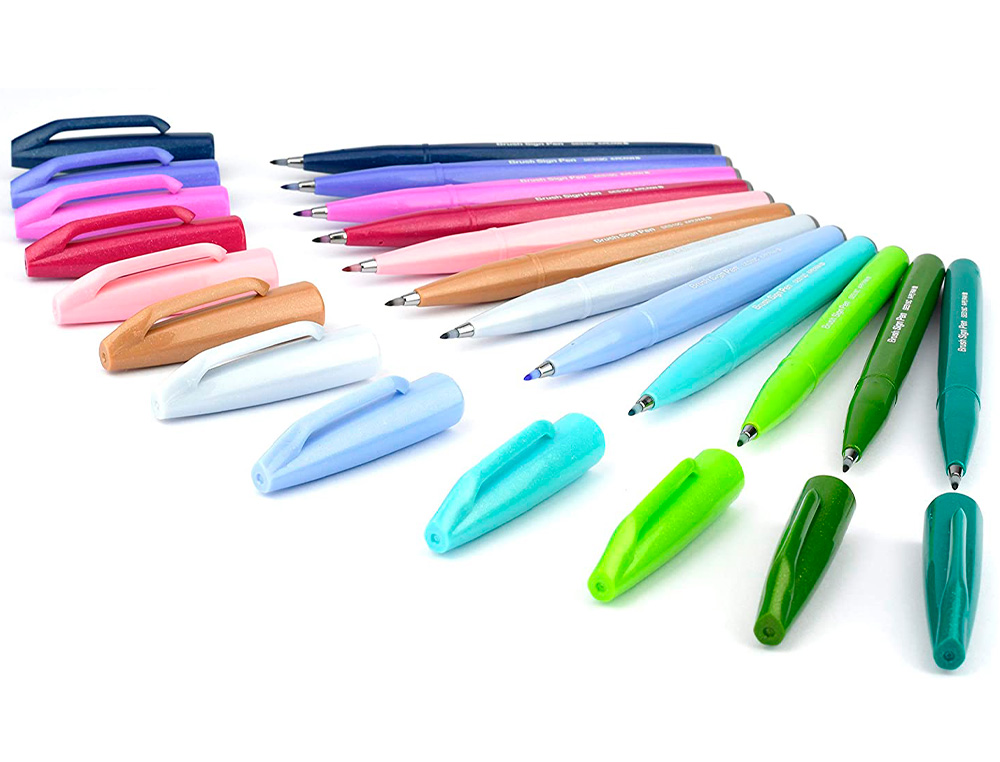CANETA PINCEL PENTEL TOUCH PARA CALIGRAFIA COR CINZA CLARO