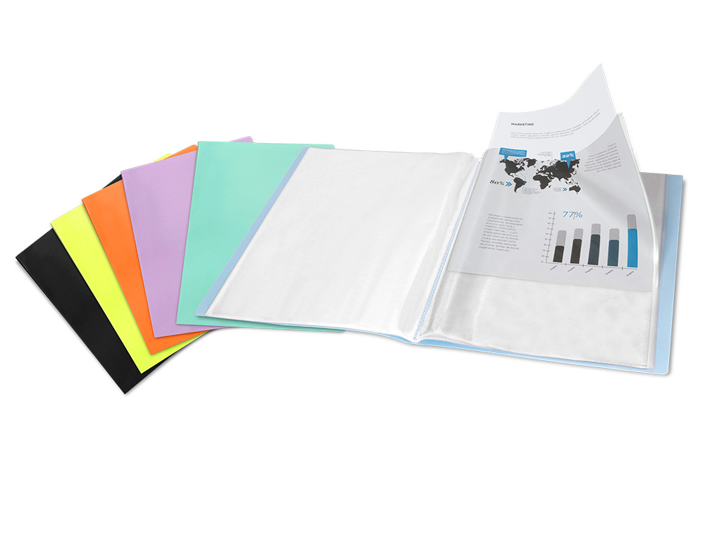 CAPA CATALOGO LIDERPAPEL 60 BOLSAS POLIPROPILENO DIN A4 CELESTE OPACO