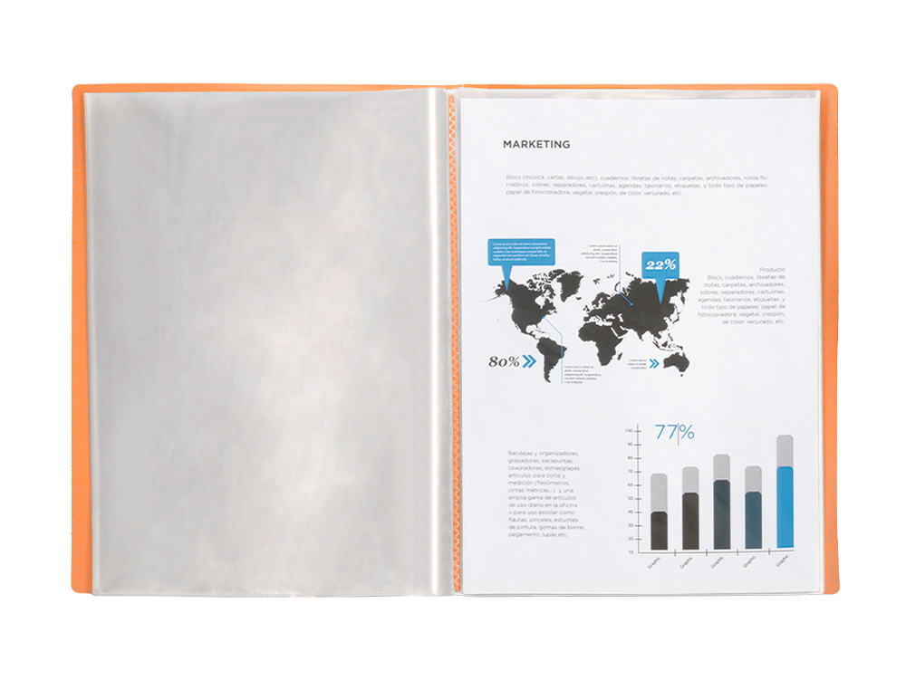 CAPA CATALOGO LIDERPAPEL 80 BOLSAS POLIPROPILENO DIN A4 LARANJA FLUOR OPACO