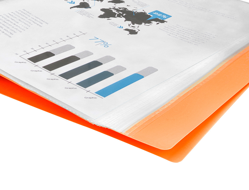 CAPA CATALOGO LIDERPAPEL 80 BOLSAS POLIPROPILENO DIN A4 LARANJA FLUOR OPACO