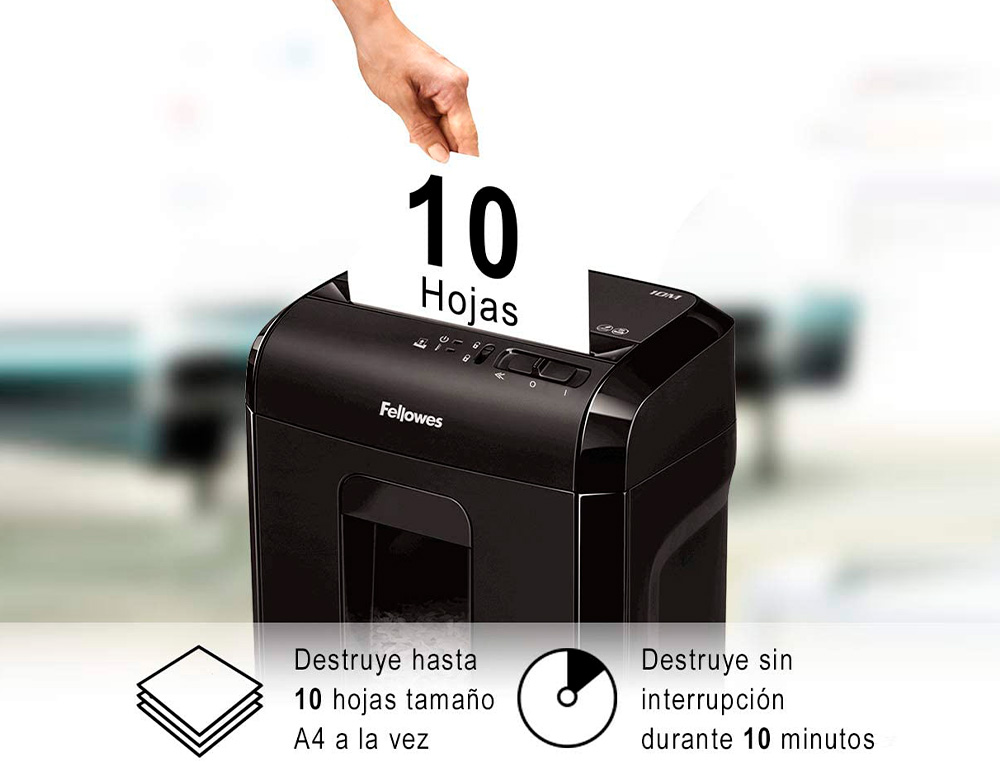 DESTRUIDORA DE DOCUMENTOS FELLOWES 10M CAPACIDADEE DE CORTE 10 F SEGURANCA P5 DESTROI AGRAFES E CARTOES DE CREDITO CESTO