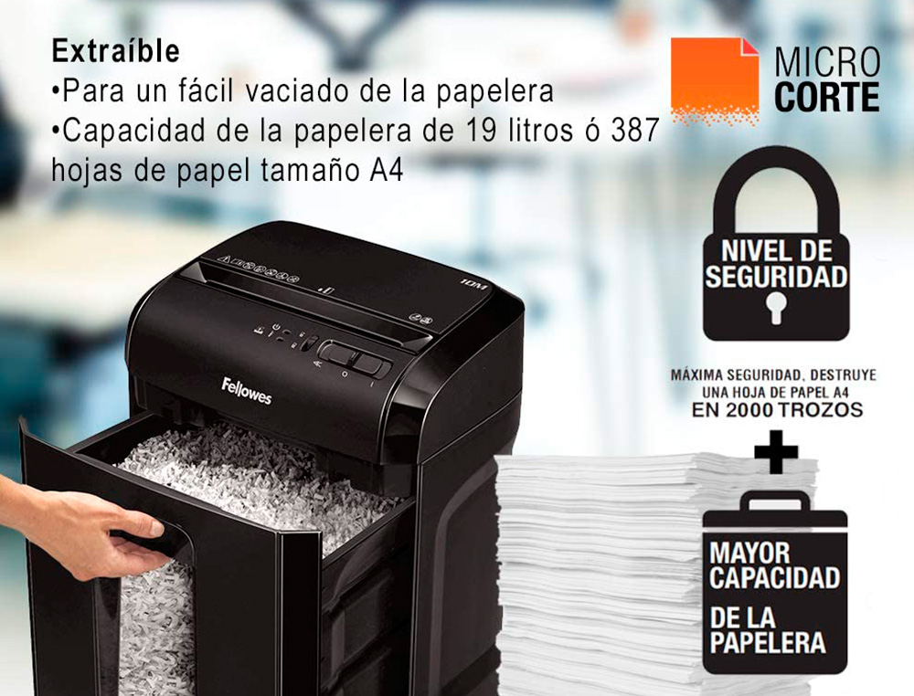 DESTRUIDORA DE DOCUMENTOS FELLOWES 10M CAPACIDADEE DE CORTE 10 F SEGURANCA P5 DESTROI AGRAFES E CARTOES DE CREDITO CESTO