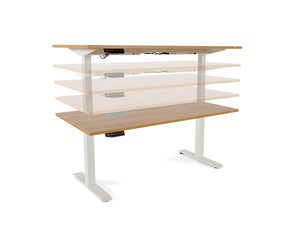 MESA ROCADA REGULAVEL EM ALTURA ELECTRICAMENTE ATE 129 CM ESTRUTURA DE ACO NO TAMPO 160 CM COR FAIA