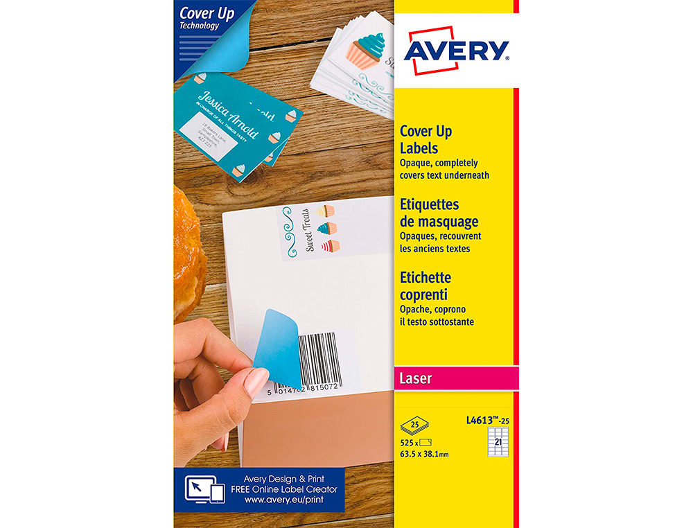 ETIQUETA ADESIVA AVERY PERMANENTE PARA IMPRESSORA LASER BRANCA 63,5X38,1 MM CAIXA DE 525 UNIDADES