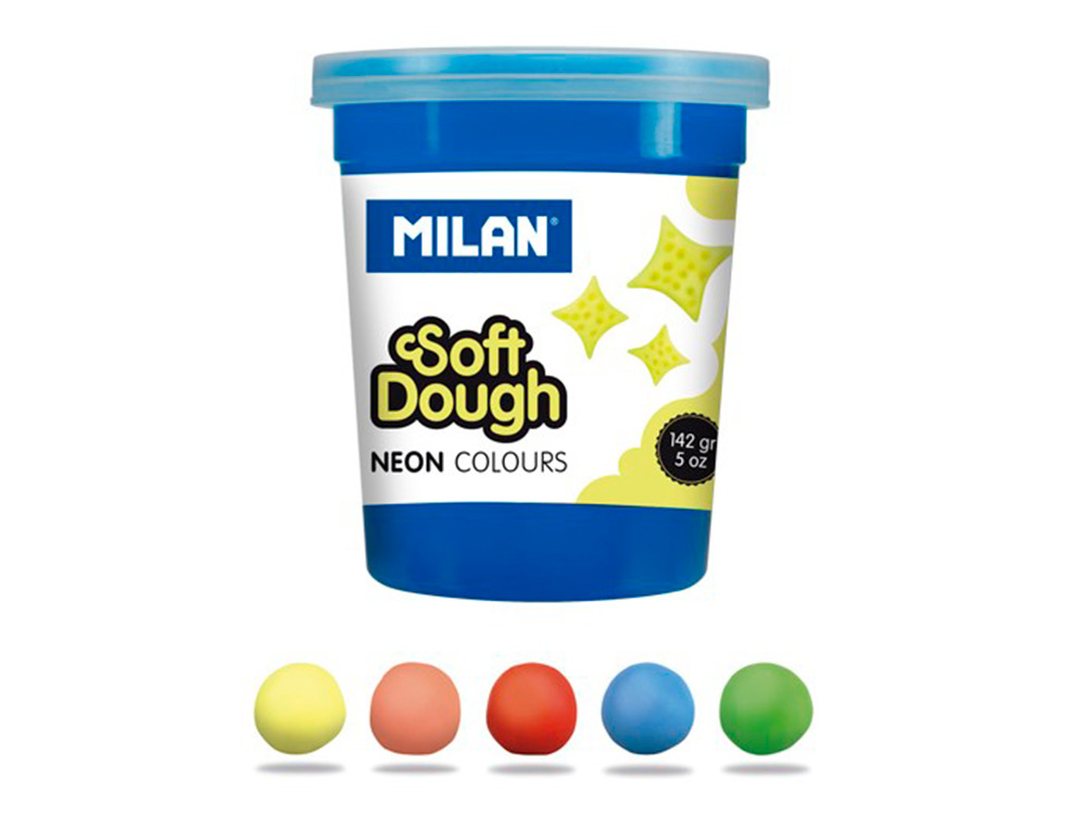 PLASTICINA MILAN PARA MODELAR SOFT DOUGH NEON CAIXA DE 5 FRASCOS CORES SORTIDAS 142 G