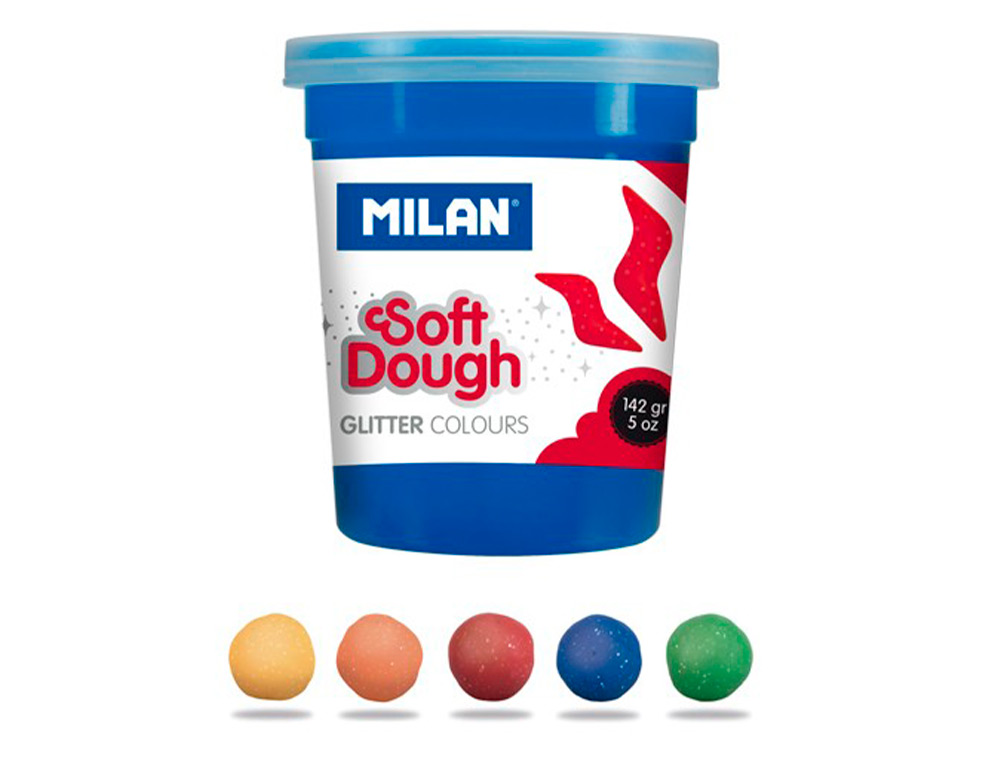 PLASTICINA MILAN PARA MODELAR SOFT DOUGH GLITTER CAIXA DE 5 FRASCOS CORES SORTIDAS 142 G