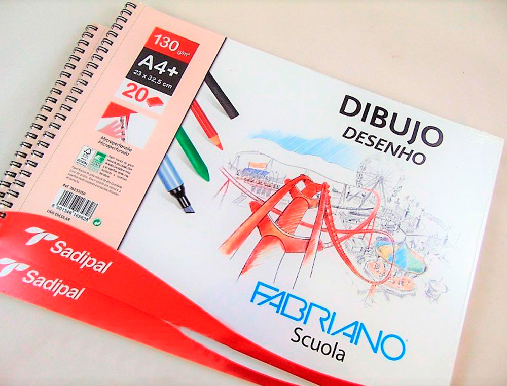 BLOCO DE DESENHO SADIPAL FABRIANO DIN A4+ ESPIRAL 20 FOLHAS 130G/M2 GRAO SUAVE MICROPERFURADO LISO