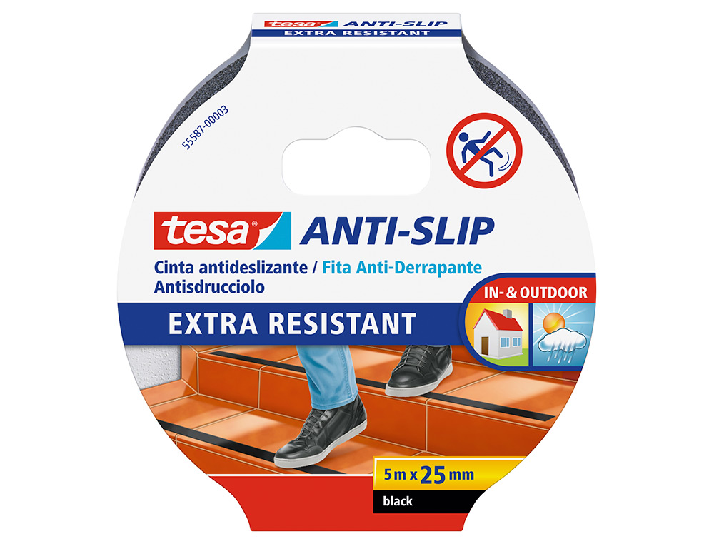 FITA ANTIDESLIZANTE ADESIVA TESA USO INTERIOR / EXTERIOR COR PRETO 5 MT X 25 MM