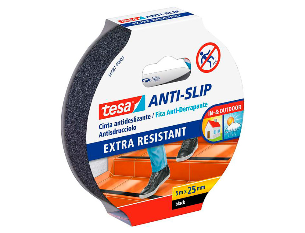 FITA ANTIDESLIZANTE ADESIVA TESA USO INTERIOR / EXTERIOR COR PRETO 5 MT X 25 MM