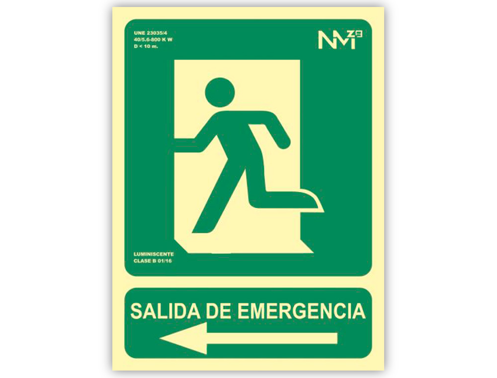 PICTOGRAMA ARCHIVO 2000 SAIDA DE EMERGENCIA ESQUERDA PVC VERDE LUMINISCENTE 224X300 MM