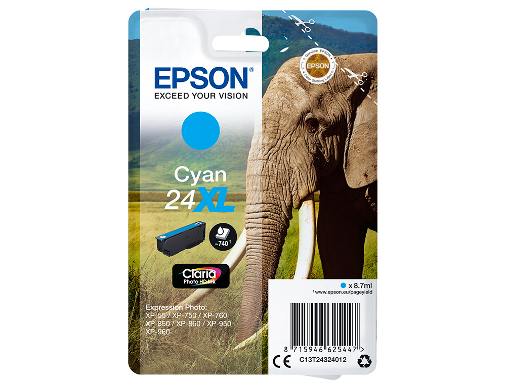 TINTEIRO EPSON CLARIA PHOTO HD INK CIAN 24XL EXPRESSION PHOTO XP-760/950