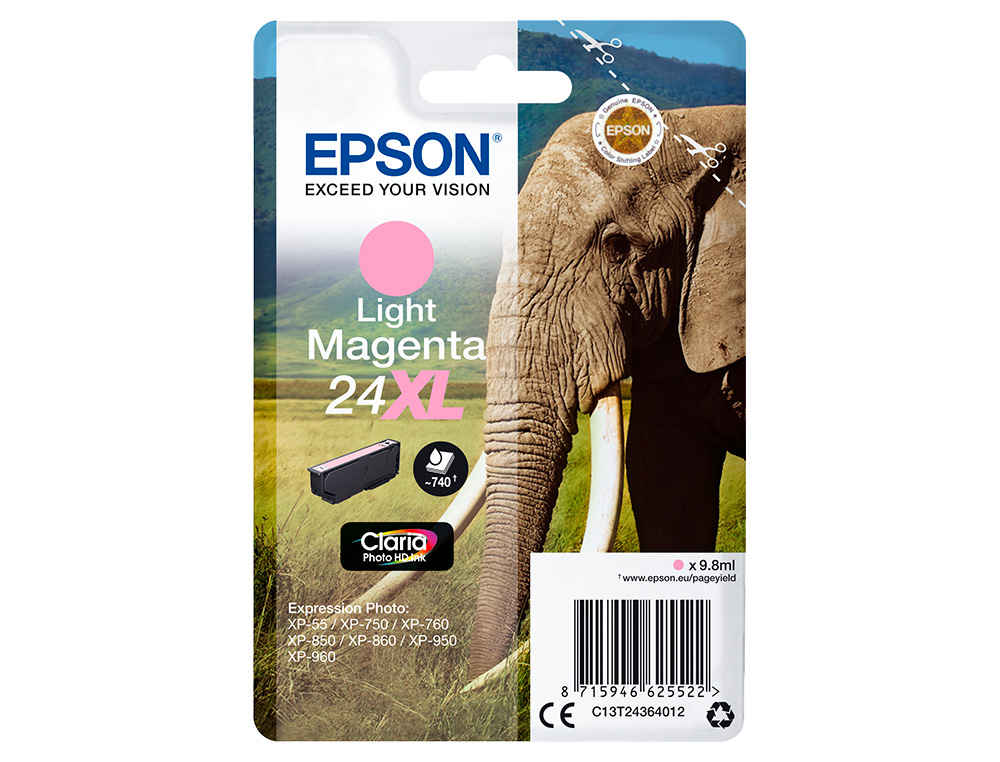 TINTEIRO EPSON CLARIA PHOTO HD INK MAGENTA CLARO 24XL EXPRESSION PHOTO XP-950