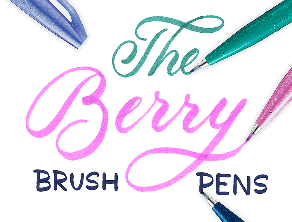 CANETA PINCEL PENTEL TOUCH EM BLISTER DE 4 CORES BERRY AZUL PRETO VIOLETA AZUL VERDE TURQUESA ROSA VIOLETA