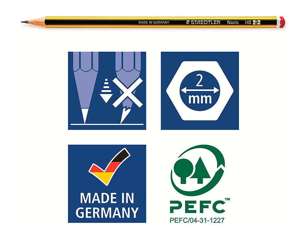 LAPIS DE GRAFITE STAEDTLER NORIS Nº2 HB BLISTER DE 3 UNIDADES + 1 BORRACHA MARS PLASTIC