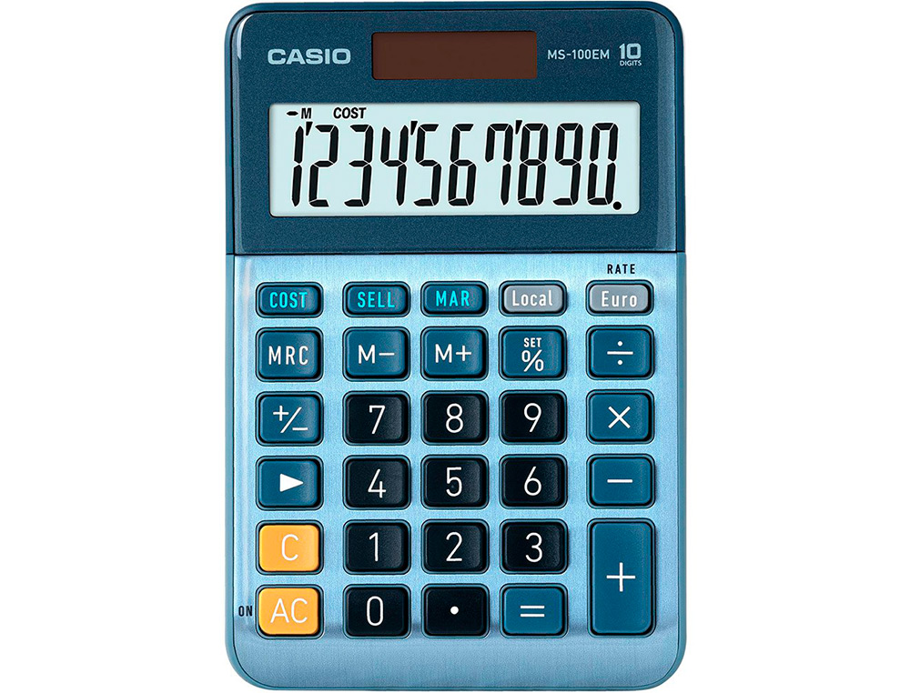 CALCULADORA CASIO MS-100EM SECRETARIA 10 DIGITOS TX +/- TECLA DUPLO ZERO COR AZUL