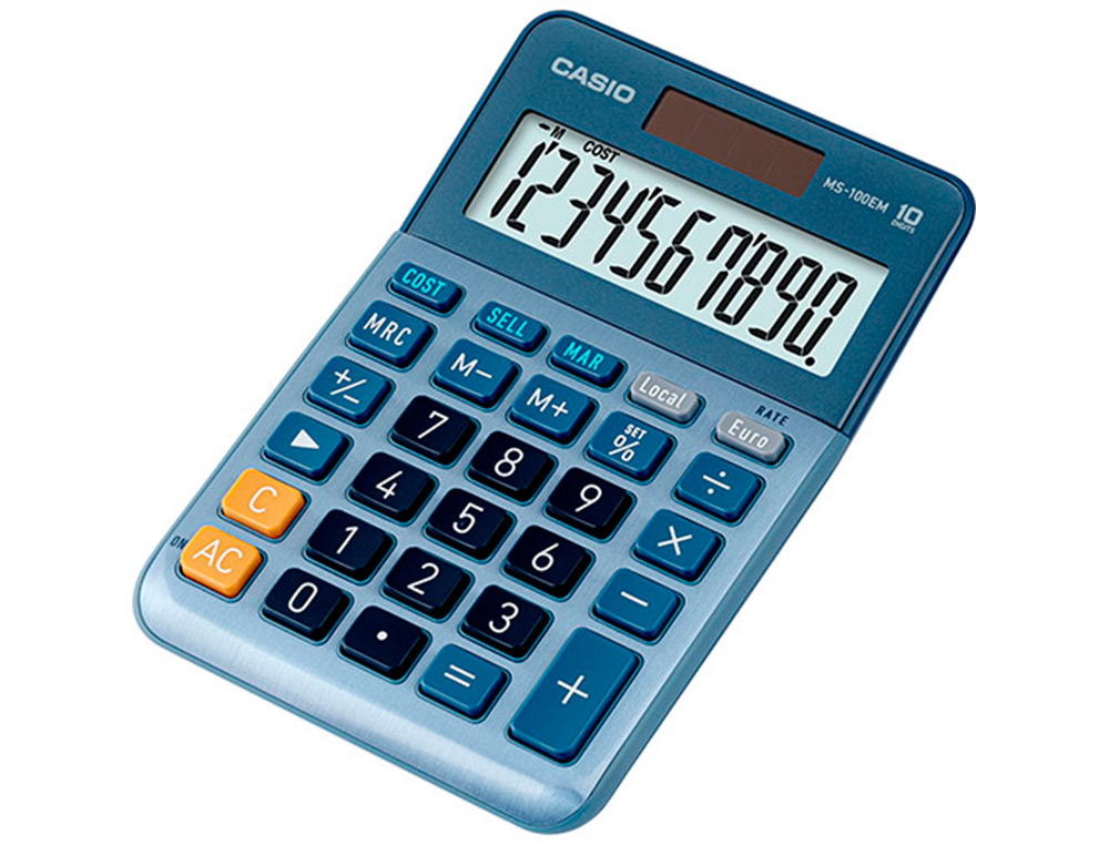 CALCULADORA CASIO MS-100EM SECRETARIA 10 DIGITOS TX +/- TECLA DUPLO ZERO COR AZUL