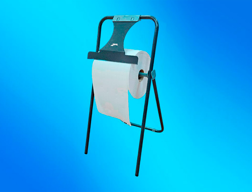 SUPORTE DE BOBINES INDUSTRIAL JOFEL METALICO CHAO COM SERRA DE CORTE PARA BOBINES ATE 500 M 850X418X445 MM