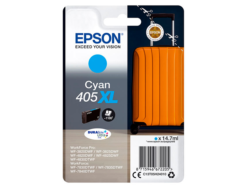 TINTEIRO EPSON 405 XL WF-3820DWF / WF-4820DWF / WF-7830DTWF / WF-7840DTWF ALTA CAPACIDADE CIAN