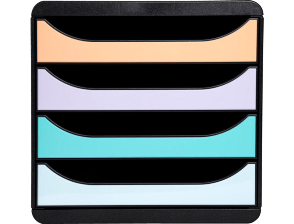 BLOCO CLASSIFICADOR DE SECRETARIA EXACOMPTA BIG-BOX AQUAREL PRETO 4 GAVETAS CORES PASTEL GLOSSY