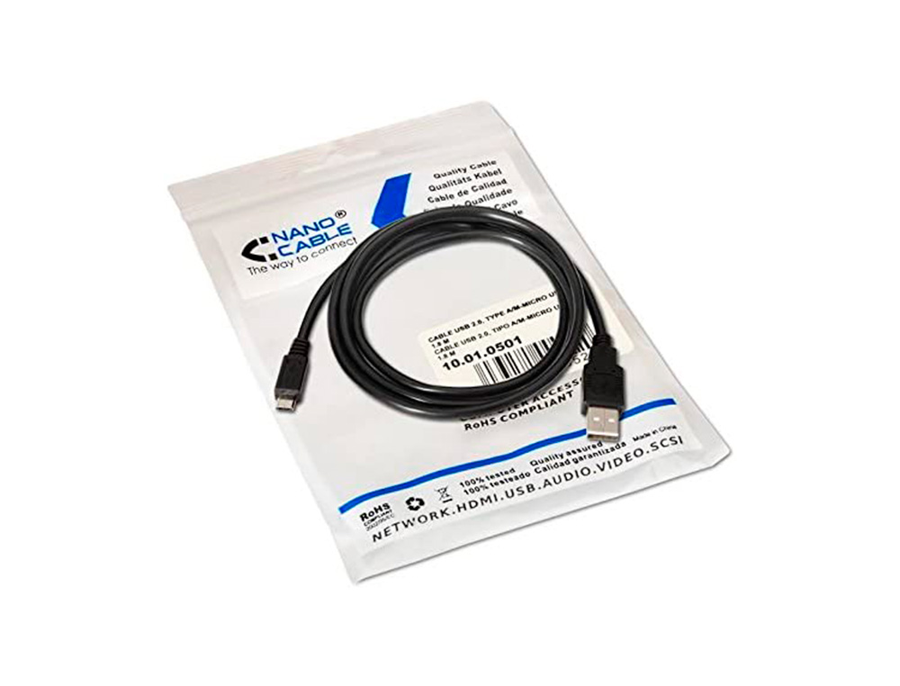 CABO USB NANOCABLE 2.0 TIPO A/M-MICRO USB B/M COR PRETO COMPRIMENTO 0,8 M