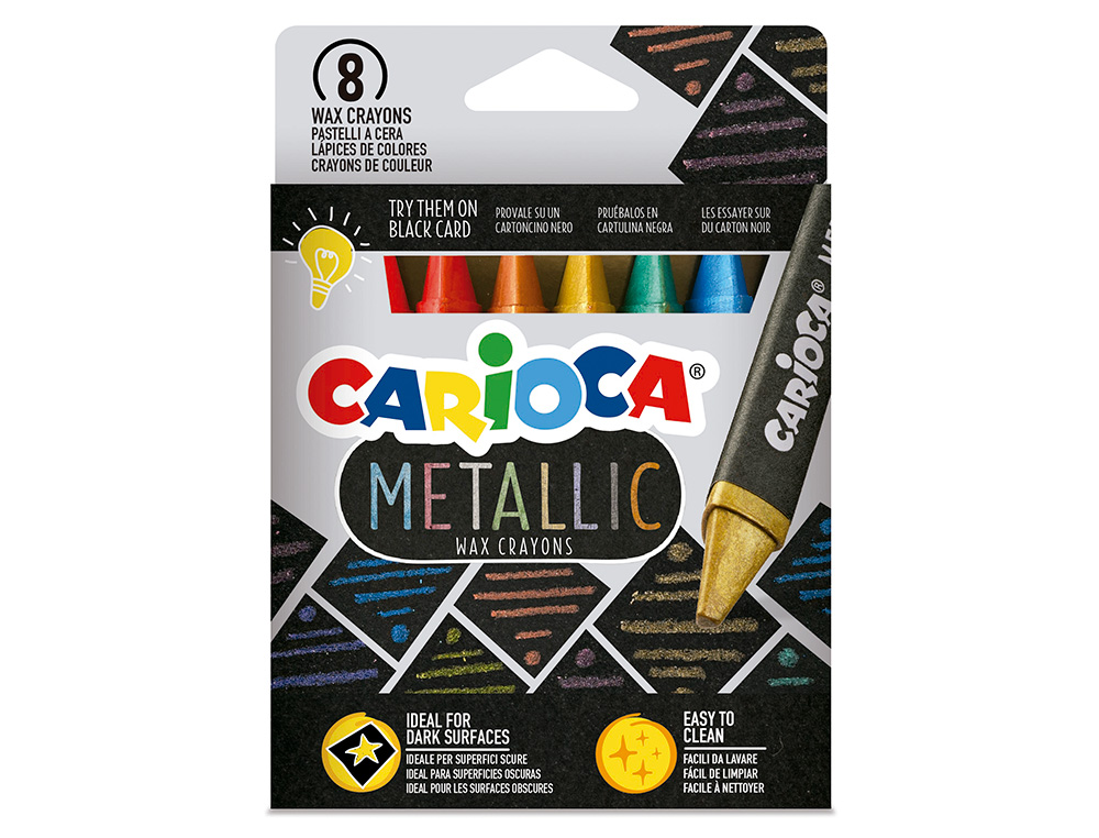 LAPIS DE CERA CARIOCA METALLIC TRIANGULAR CAIXA DE 8 CORES SORTIDAS