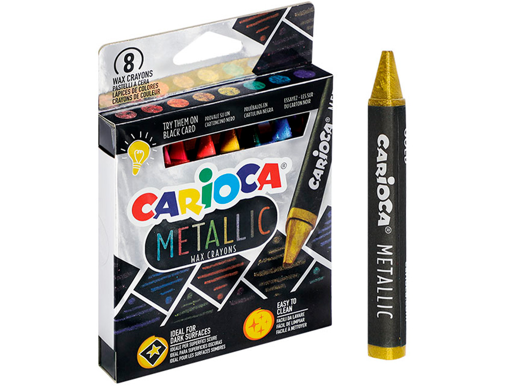 LAPIS DE CERA CARIOCA METALLIC TRIANGULAR CAIXA DE 8 CORES SORTIDAS