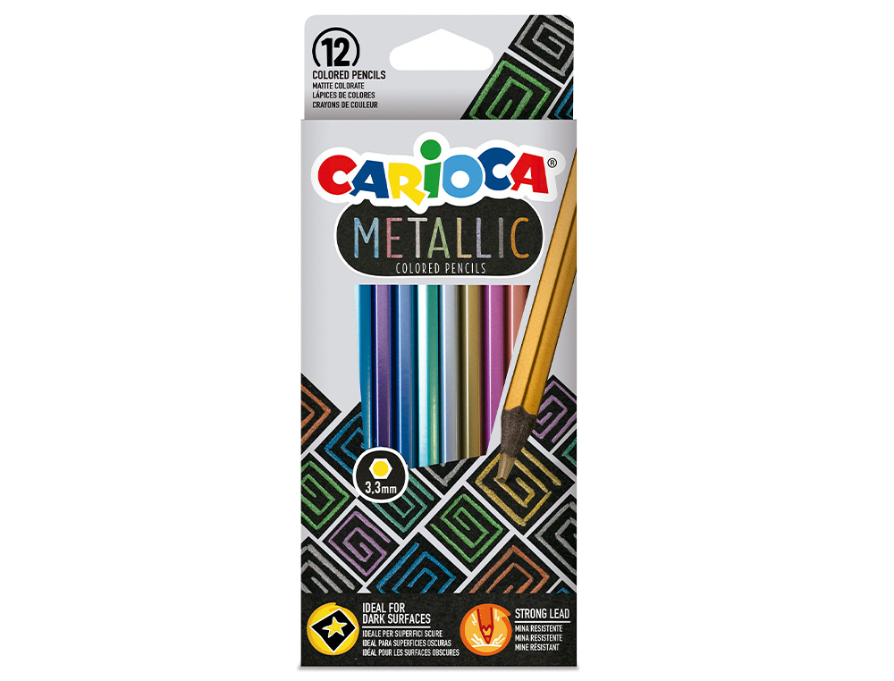 LAPIS DE COR CARIOCA METALLIC HEXAGONAL MINA 3,3 MM CAIXA DE 12 CORES SORTIDAS