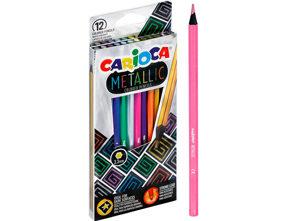 LAPIS DE COR CARIOCA METALLIC HEXAGONAL MINA 3,3 MM CAIXA DE 12 CORES SORTIDAS