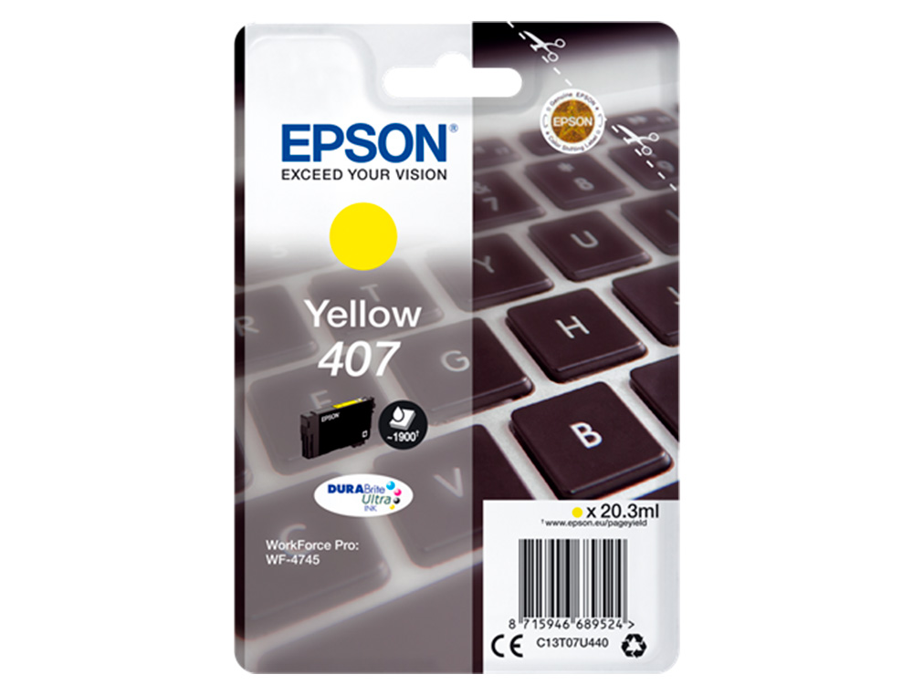 TINTEIRO EPSON 407L CLAVIER WF-4745 SERIES AMARELO 1900 PAGINAS