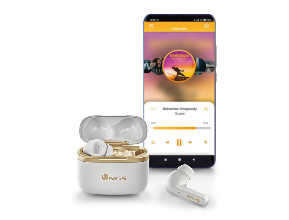 AURICULAR NGS ARTICA TROPHY SEM FIOS ALCANCE 10 M BASE DE CARGA CONTROLO TATIL AUTONOMIA 20 HORAS USB-C COR BRANCO