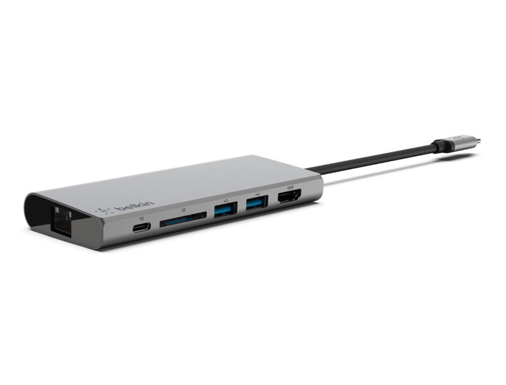 ADAPTADOR BELKIN AVC008BTSGY MULTIPORTAS USB-C A ETHERNET / USB-C / USB-A / HDMI / SD COR CINZA
