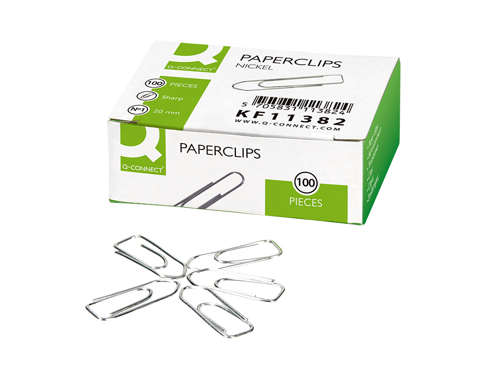 CLIPS NIQUELADOS Q-CONNECT N 1 PONTA DE BICO 20 MM CAIXA DE 100 UNIDADES